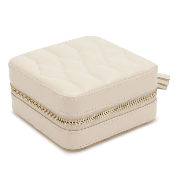 WOLF Caroline Small Jewelry Zip Travel Case in 'Ivory'. Handcrafted Leather Storage Box with Gold Hardware. LusterLoc™ Anti-Tarnish. Bichsel Jewelry in Sedalia, MO. 