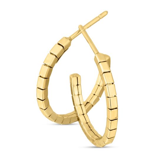14K Polished Yellow Gold Semi-Circle Brick Omega Hoops. Bichsel Jewelry in Sedalia, MO. Shop earring styles online or in-store today!