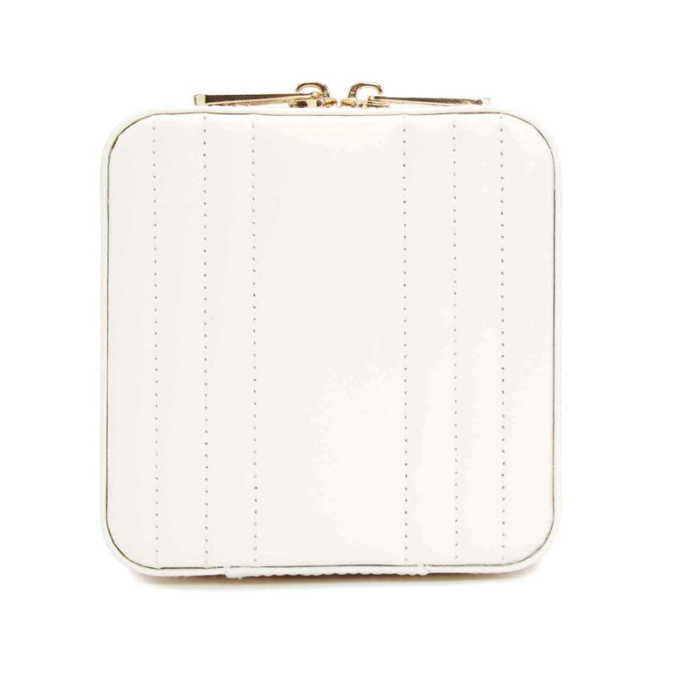 WOLF Maria Small Zip Case in 'White.' Handcrafted Leather. Travel Storage Case with Mirror & Gold Hardware. LusterLoc™ Anti-Tarnish. Bichsel Jewelry Sedalia, MO.