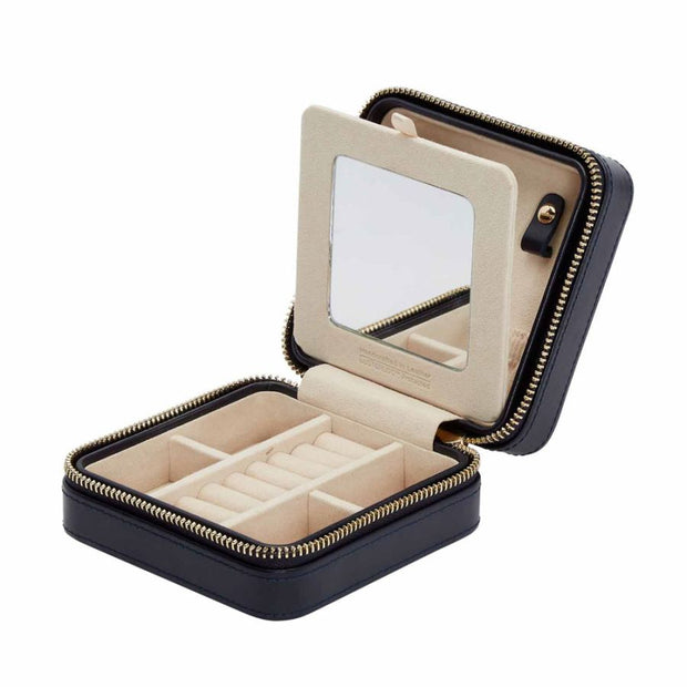 WOLF Maria Small Zip Case in 'Navy'. Travel Storage Case with Mirror & Gold Hardware. LusterLoc™ Anti-Tarnish. Bichsel Jewelry Sedalia, MO. Shop online or in-store today!