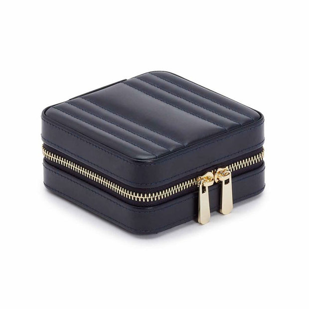 WOLF Maria Small Zip Case in 'Navy'. Travel Storage Case with Mirror & Gold Hardware. LusterLoc™ Anti-Tarnish. Bichsel Jewelry Sedalia, MO. Shop online or in-store today!