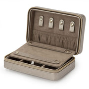 WOLF Palermo Leather Jewelry Zip Travel Case in 'Pewter'. Storage Box with Mirror & Gold Hardware. LusterLoc™ Anti-Tarnish. Bichsel Jewelry in Sedalia, MO.