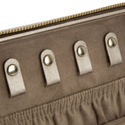 WOLF Palermo Leather Jewelry Zip Travel Case in 'Pewter'. Storage Box with Mirror & Gold Hardware. LusterLoc™ Anti-Tarnish. Bichsel Jewelry in Sedalia, MO.