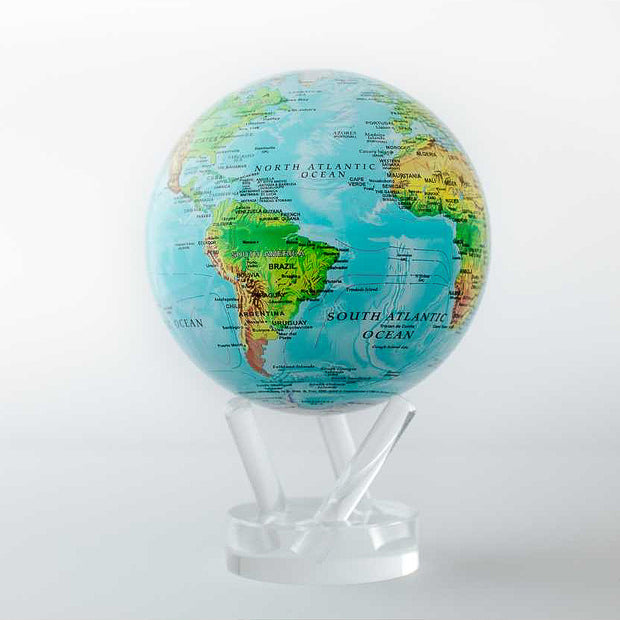 Blue Relief World Map 4.5" Globe with Acrylic Base. Powered by Solar Ambient Light & Magnets. No cords or batteries needed. Shop online or in-store today! Bichsel Jewelry | Sedalia, MO