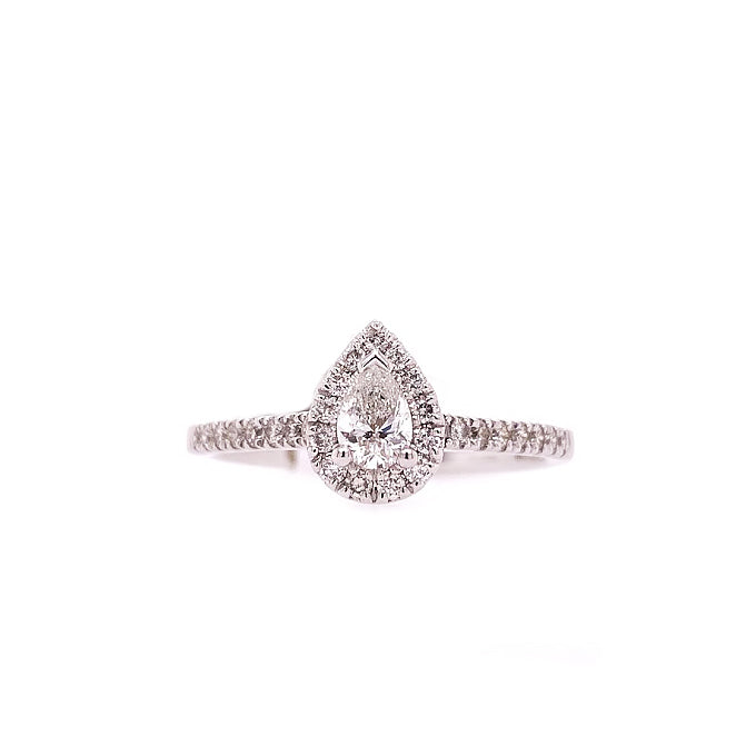 14K White Gold Pear Shape Halo-Style Engagement Ring