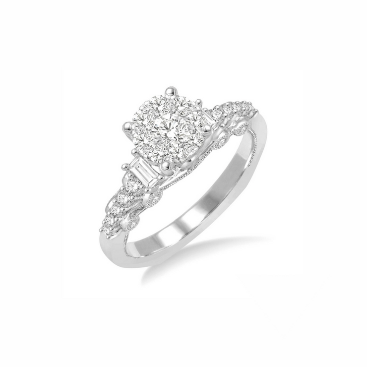 Round Engagement Ring with Baguette Accents
