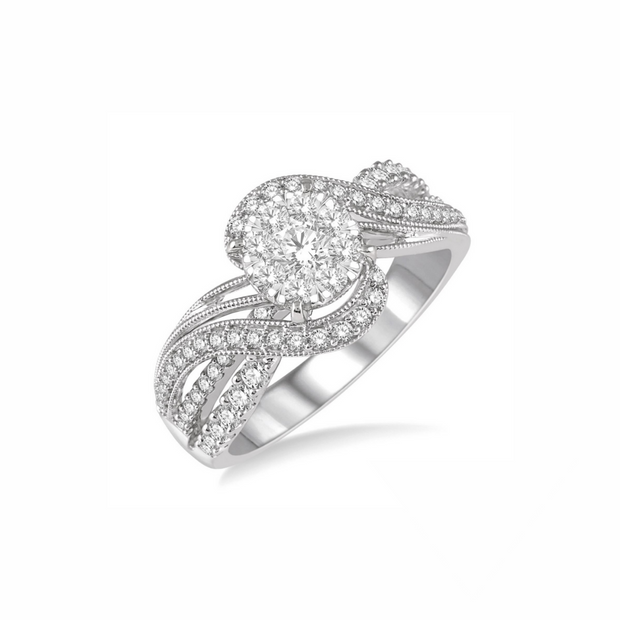 Crossover Round Invisible Halo Engagement Ring