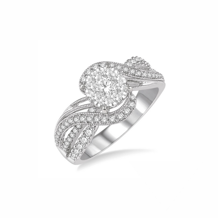 Crossover Round Invisible Halo Engagement Ring