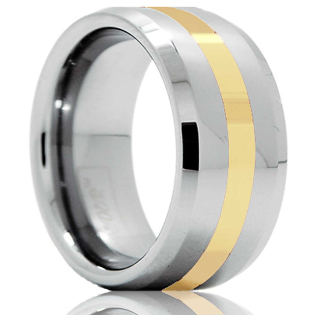 Tungsten Band with Yellow Gold Inlay