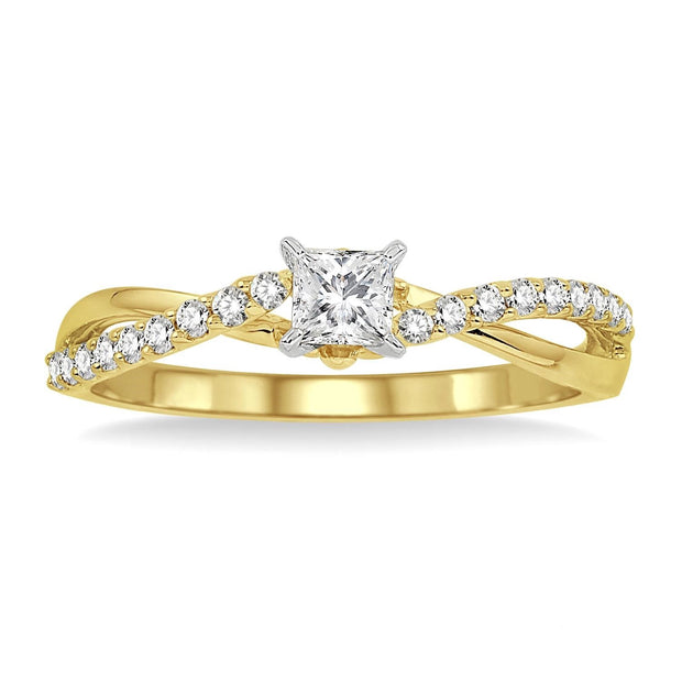  Gold Princess-Cut Engagement Ring with Criss-Cross Band Sedalia, MO at Bichsel Jewelry