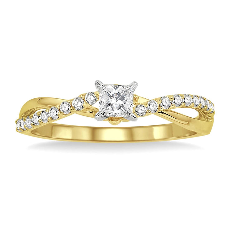 14K Yellow Gold 0.25ct Princess Cut Diamond Engagement Ring with 0.20ct Twist Diamond Accent Band. Bichsel Jewelry in Sedalia, MO. Shop ring styles online or in-store today!