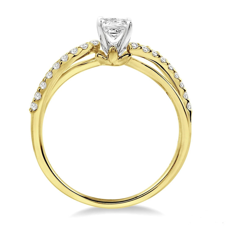 14K Yellow Gold 0.25ct Princess Cut Diamond Engagement Ring with 0.20ct Twist Diamond Accent Band. Bichsel Jewelry in Sedalia, MO. Shop ring styles online or in-store today!