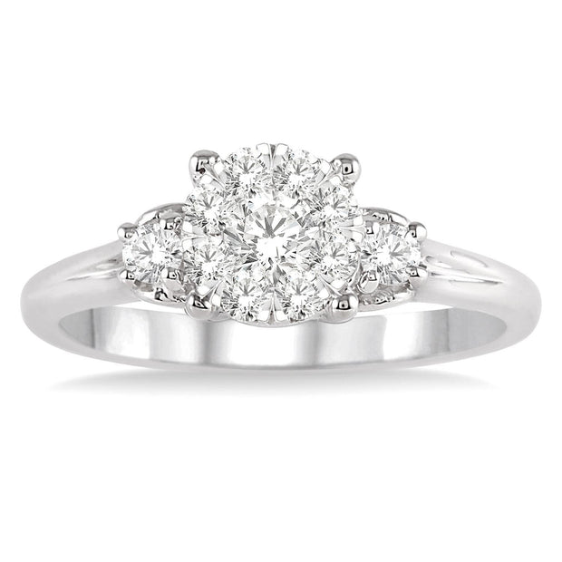 14K White Gold Lovebright Three-Stone Diamond Engagement Ring