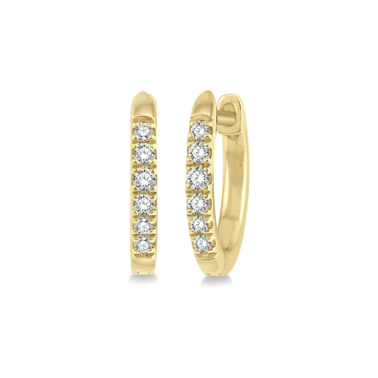 10K Yellow Gold Diamond Huggie Hoop Earrings