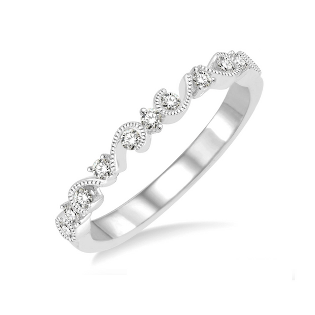 14K White Gold Filigree-Style Round Diamond Wedding Band. Bichsel Jewelry in Sedalia, MO. Shop diamond rings and wedding bands online or in-store today!