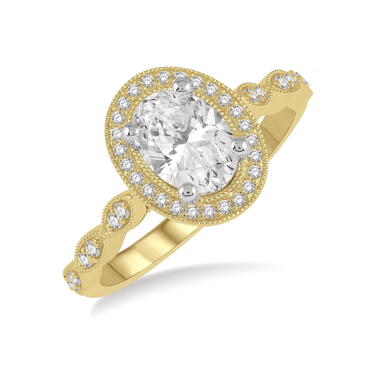 Gold Oval Diamond Engagement Ring with Halo