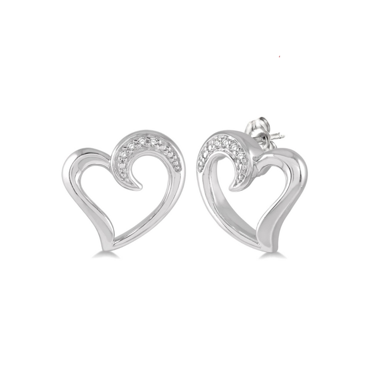 Sterling Silver Heart Shape Diamond Stud Earrings