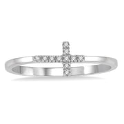 14K White Gold Diamond Cross Ring