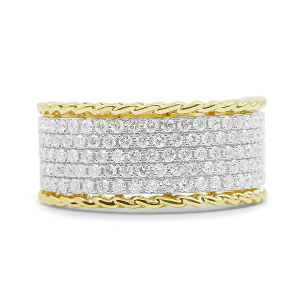 Gold Twist Edge 5 Row Pavé Diamond Band