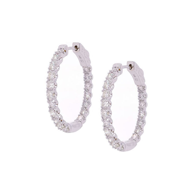 14K White Gold Diamond Inside Out Hoop Earrings