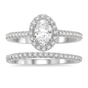 14K White Gold Oval Diamond Halo-Style Wedding Set, Engagement Ring with Matching Band