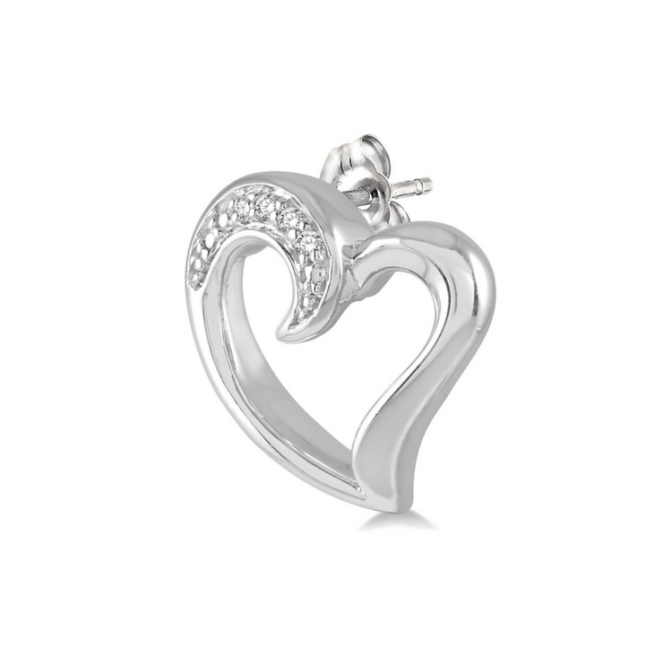 Sterling Silver Heart Shape Diamond Stud Earrings