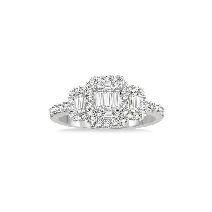 Lovebright Three-Stone Emerald Cut Diamond Engagement Ring