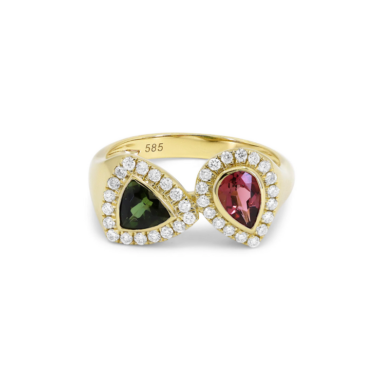 Green & Pink Tourmaline Ring with Diamonds