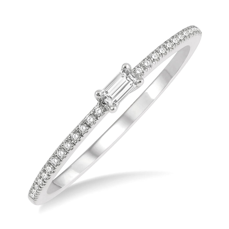 14K White Gold Baguette & Round Diamond Stackable Ring
