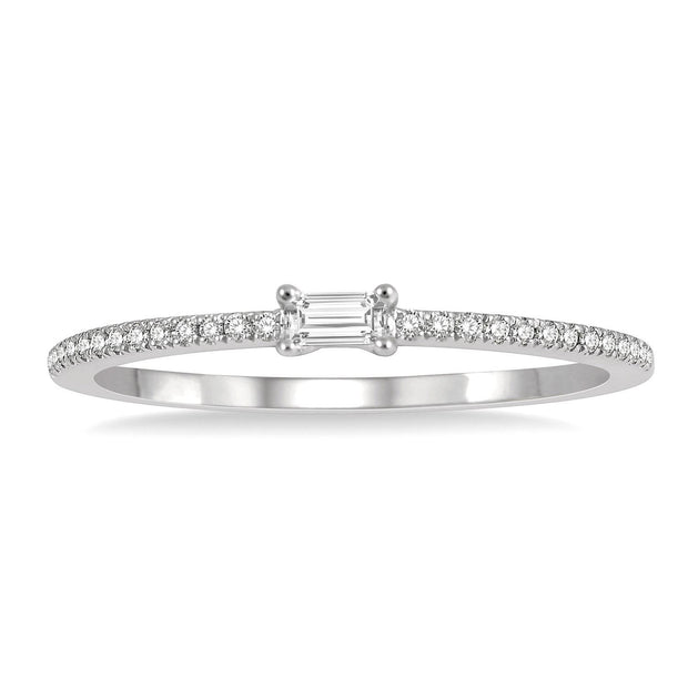 14K White Gold Baguette & Round Diamond Stackable Ring