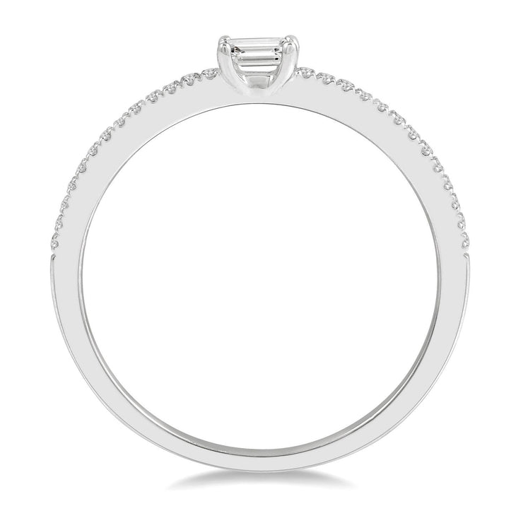 14K White Gold Baguette & Round Diamond Stackable Ring