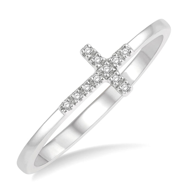 14K White Gold Diamond Cross Ring