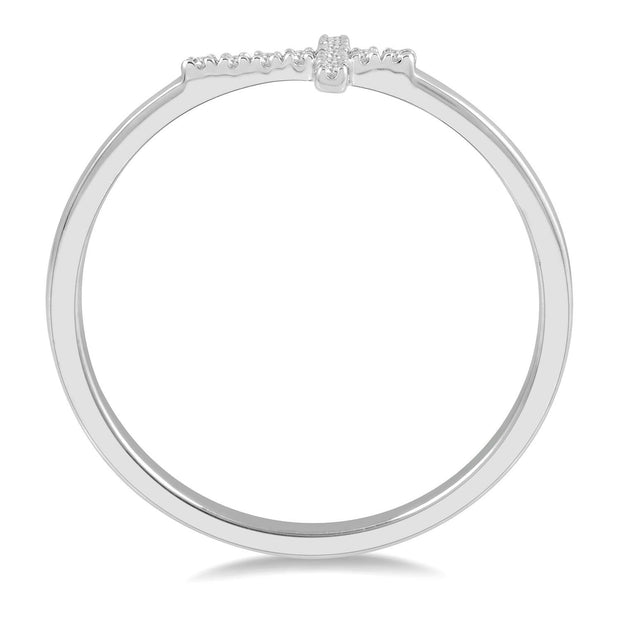 14K White Gold Diamond Cross Ring
