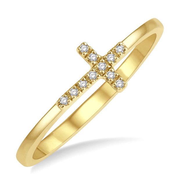 14K Yellow Gold Diamond Cross Ring