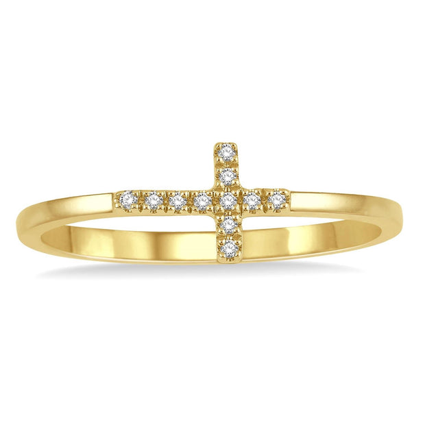 14K Yellow Gold Diamond Cross Ring