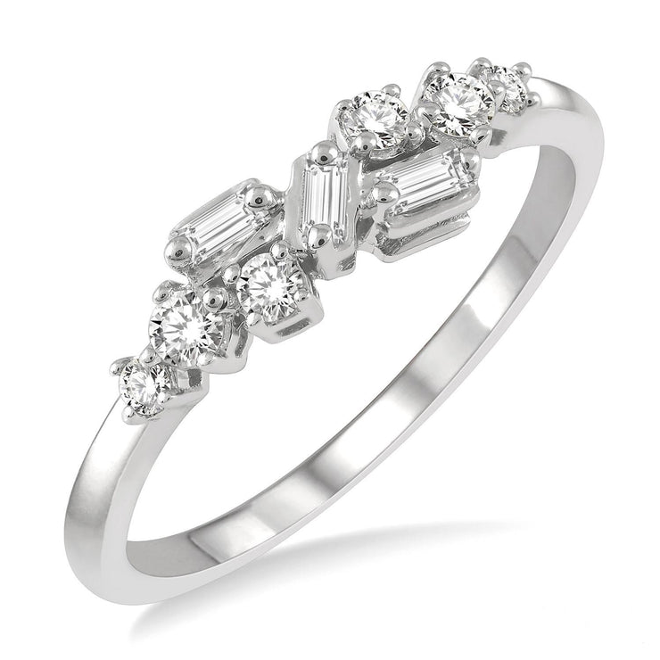 Round & Baguette Diamond Cluster Band
