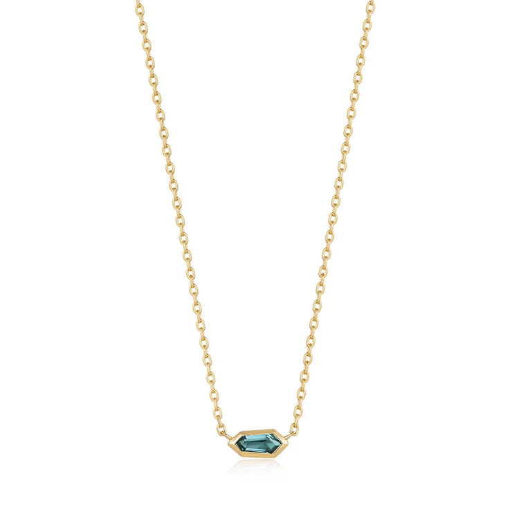 Ania Haie Gold Teal Sparkle Emblem Necklace 