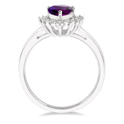 10K White Gold Pear Shape Amethyst Ring with Diamond Halo