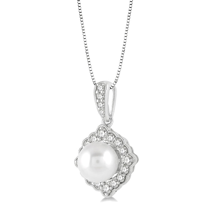 White Gold Pearl Pendant with Diamond Halo