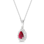 Pear-Shaped Ruby Pendant with Baguette Diamond Halo