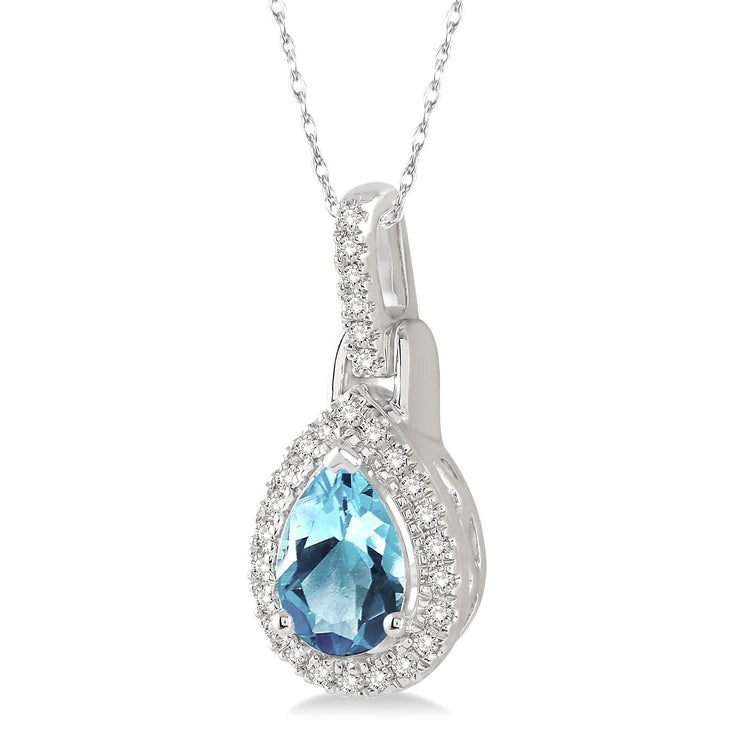 Pear Shape Aquamarine Pendant with Diamond Halo