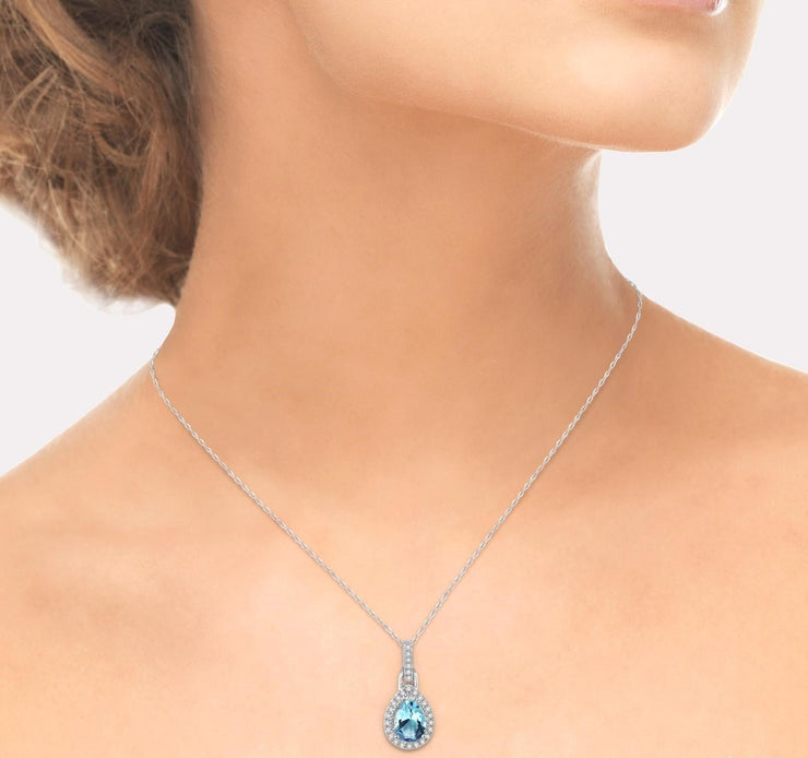 Pear Shape Aquamarine Pendant with Diamond Halo