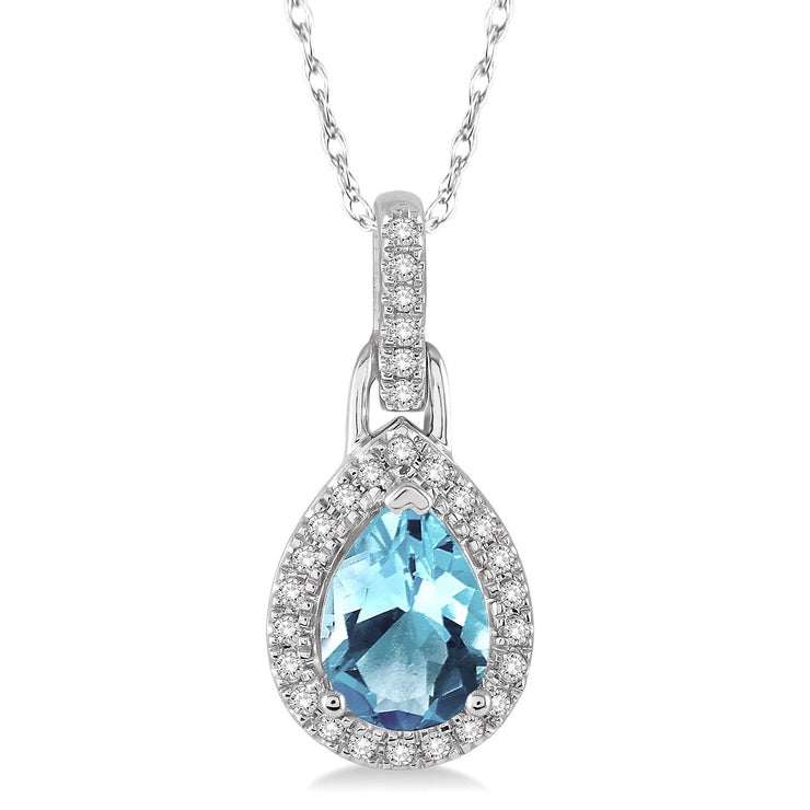 Pear Shape Aquamarine Pendant with Diamond Halo