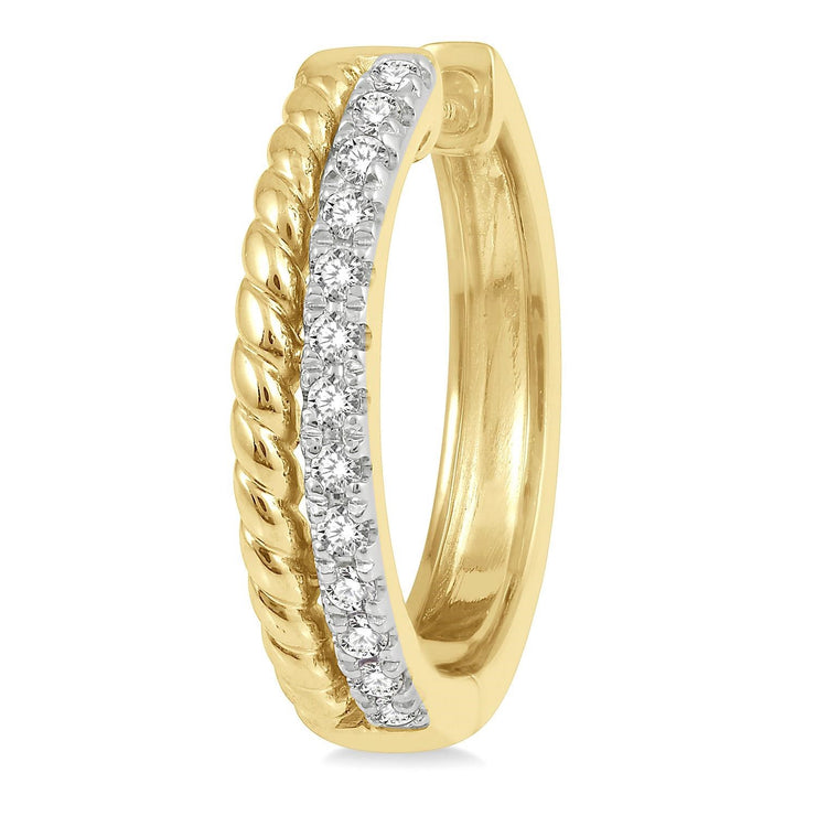 14K Yellow Gold Rope & Diamond Hoop Earrings