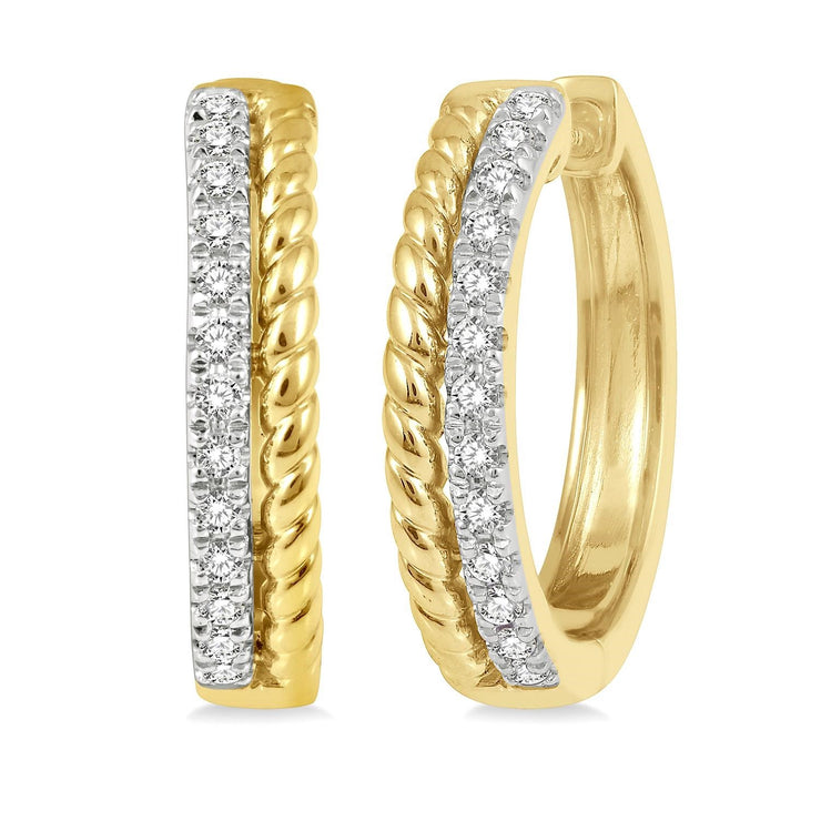 14K Yellow Gold Rope & Diamond Hoop Earrings
