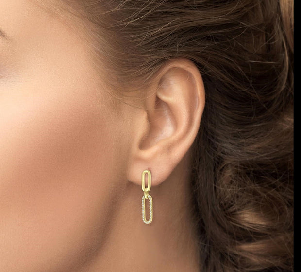 14K Yellow Gold & Diamond Paperclip Dangle Earrings