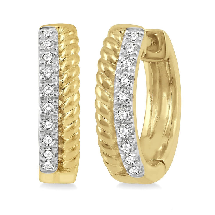 10K Yellow Gold Rope & Diamond Huggie Hoop Earrings