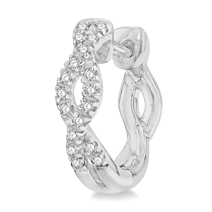 10K White Gold Diamond Twist Huggie Hoop Earrings