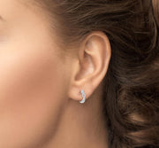 10K White Gold Diamond Twist Huggie Hoop Earrings