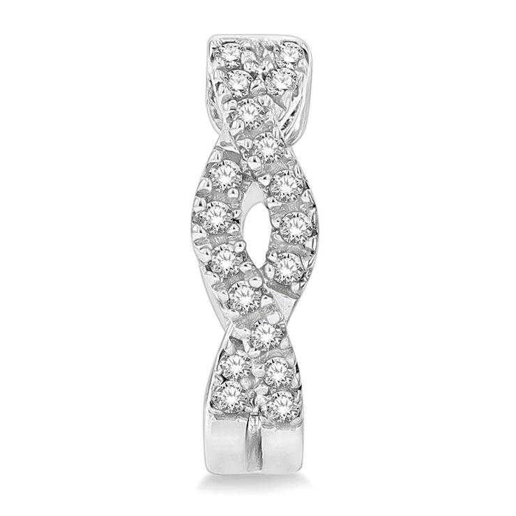 10K White Gold Diamond Twist Huggie Hoop Earrings